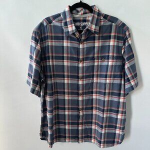 Mossimo Supply Red White & Blue Check XL Men's Short Sleeve Shirt  100% Cotton